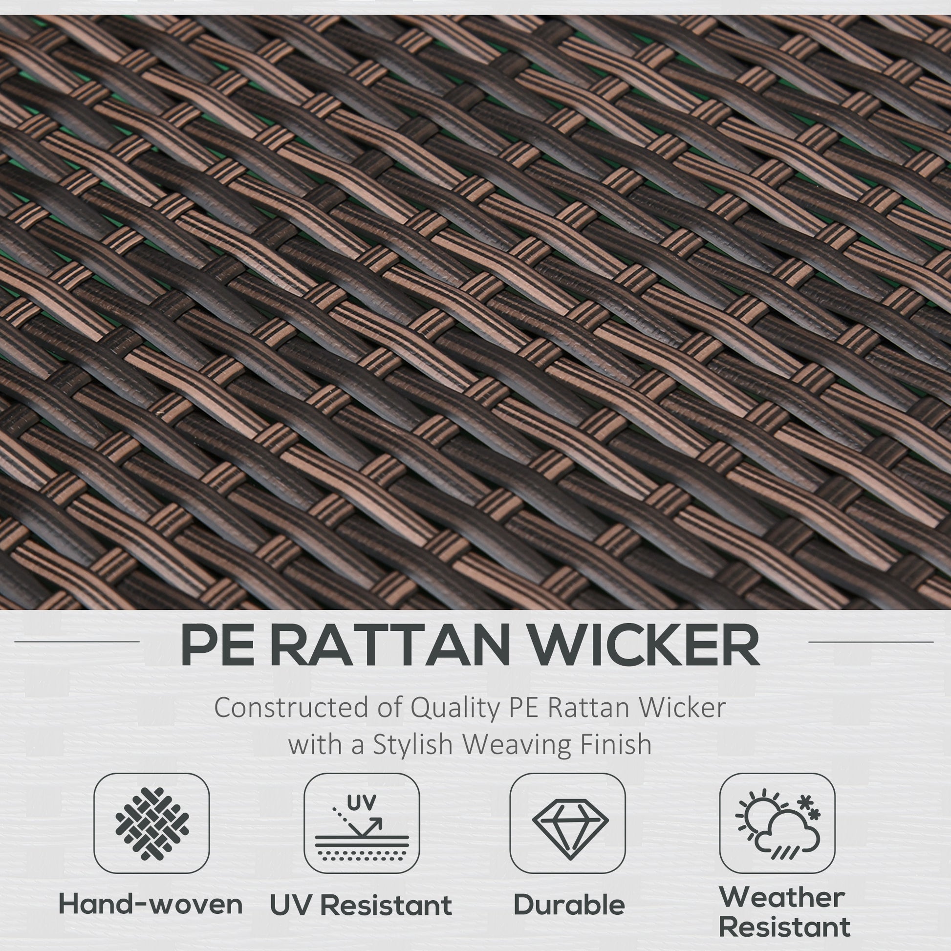 Close woven rattan wicker pattern on dark brown furniture set surface