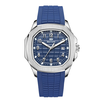 {{ brand }} Men's Fashion Sports Watch Blue Ribbon Silver Case Blue - Fashion Sports Silicone Strap Alloy Watc