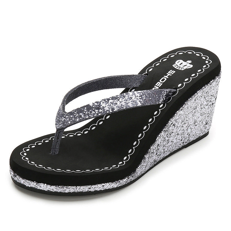 Summer Sequins Rhinestone Women's High Heel Slippers Summer Sequins Rhinestone Women's High H | Ectron Online