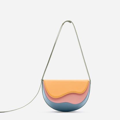 Stitching Unique Curve Multicolor Saddle Bag