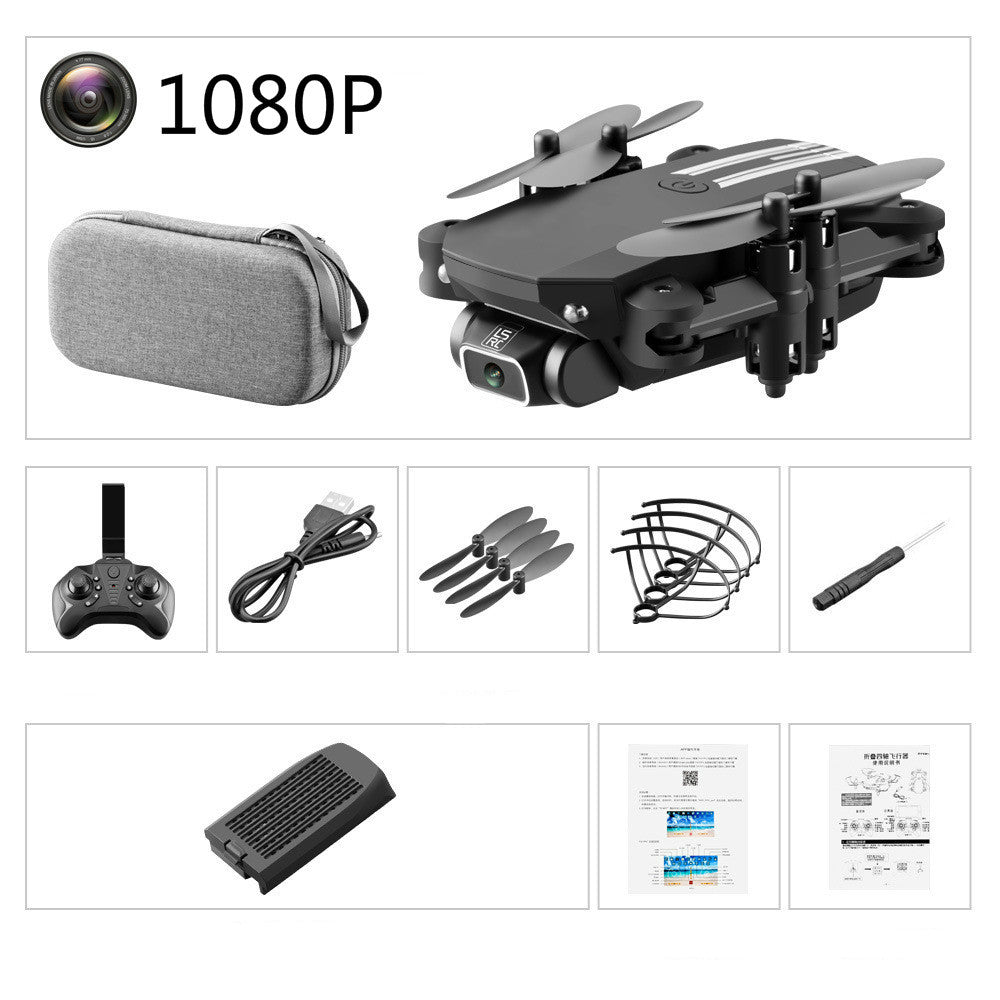 Black drone with accessories on a white background