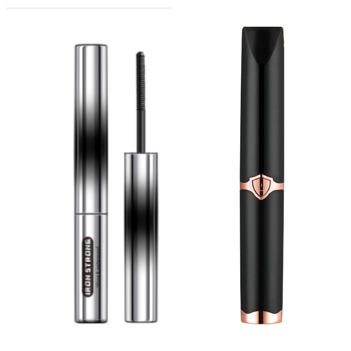 Mascara with silver and black packaging on a white background