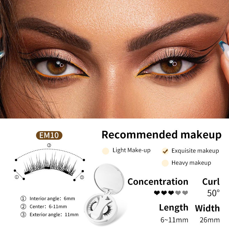 Magnetic false eyelashes EM10 style with open applicator case and two lash strips