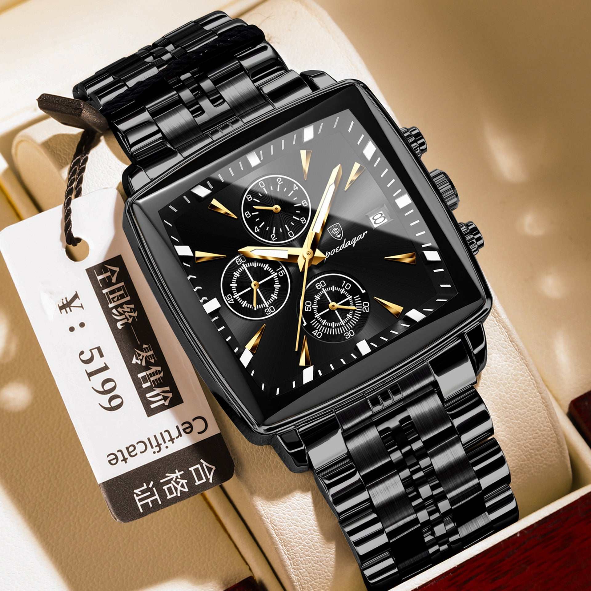 Men's Square Business Quartz Watch Square Men's Watch Multifunctional Busin | Ectron Online
