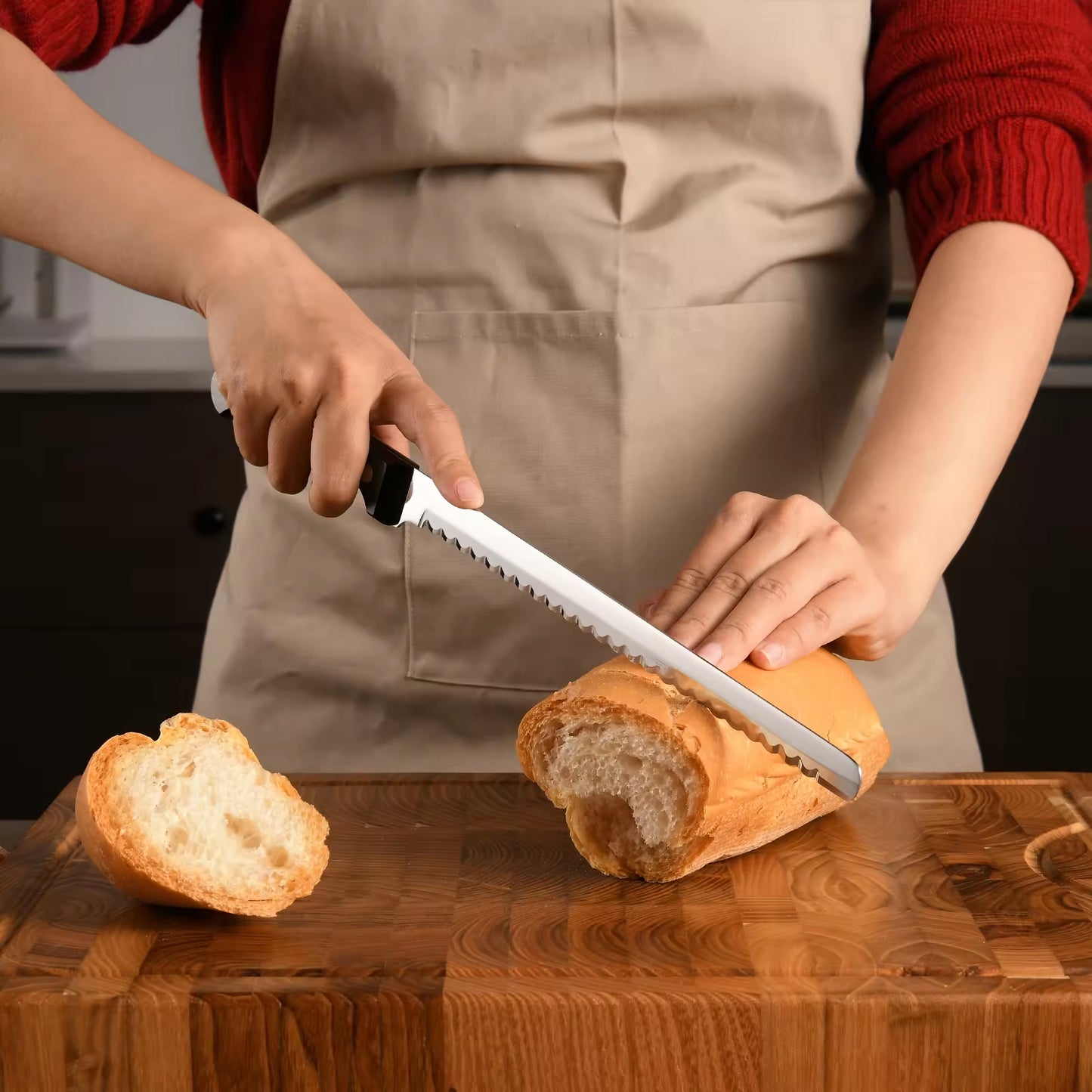 10" Luxury Mirror Polished Bread Knife | Carbon Steel with Wooden Handle