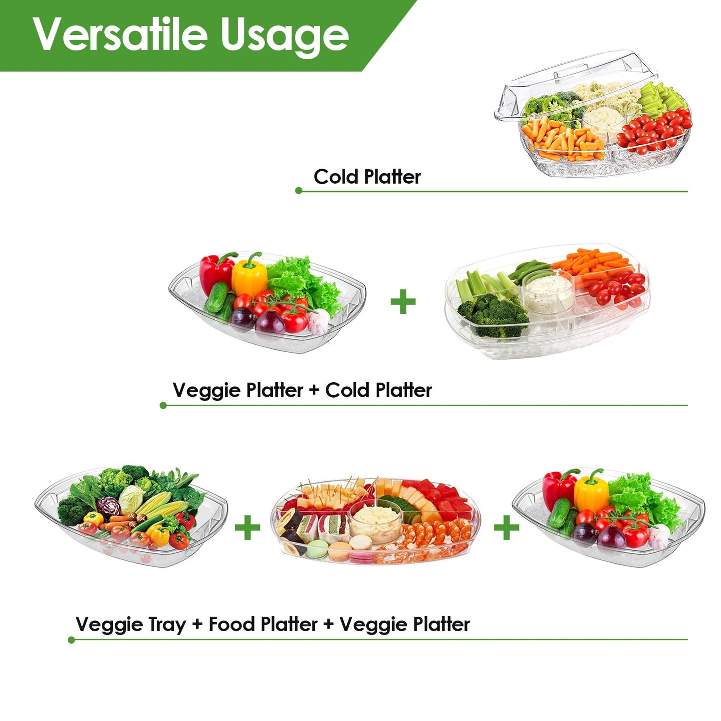 Chilled Fruit & Veggie Serving Tray - 4 Compartment Appetizer Platter