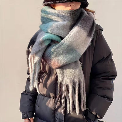 Women's Rainbow Plaid Tassel Scarf | Colorful Color-Block Winter Shawl Women's Plaid Tassel Scarf Rainbow Color | Ectron Online