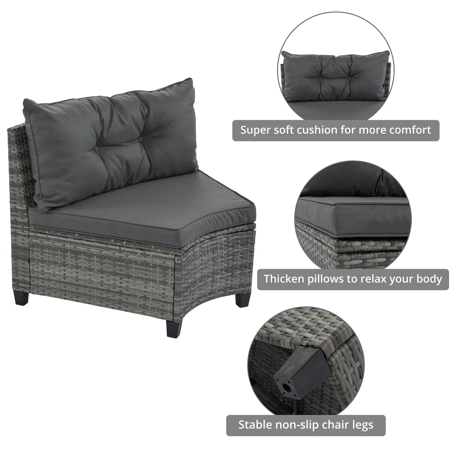 8-Piece Outdoor Wicker Round Sofa Set - Half-Moon Sectional Gray