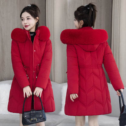 Women's Mid-Length Cotton Jacket | Large Fur Collar Thickened Coat Large Fur Collar Coat Mid-length Thicken | Ectron Online