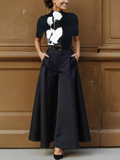 Women's Solid Color Wide-Leg Pants | Minimalist No-Belt Trousers Cities Solid Color Wide-leg Pants No Bel | Ectron Online