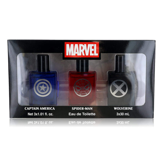 Marvel 3-piece boys gift set with three fragrance bottles in box