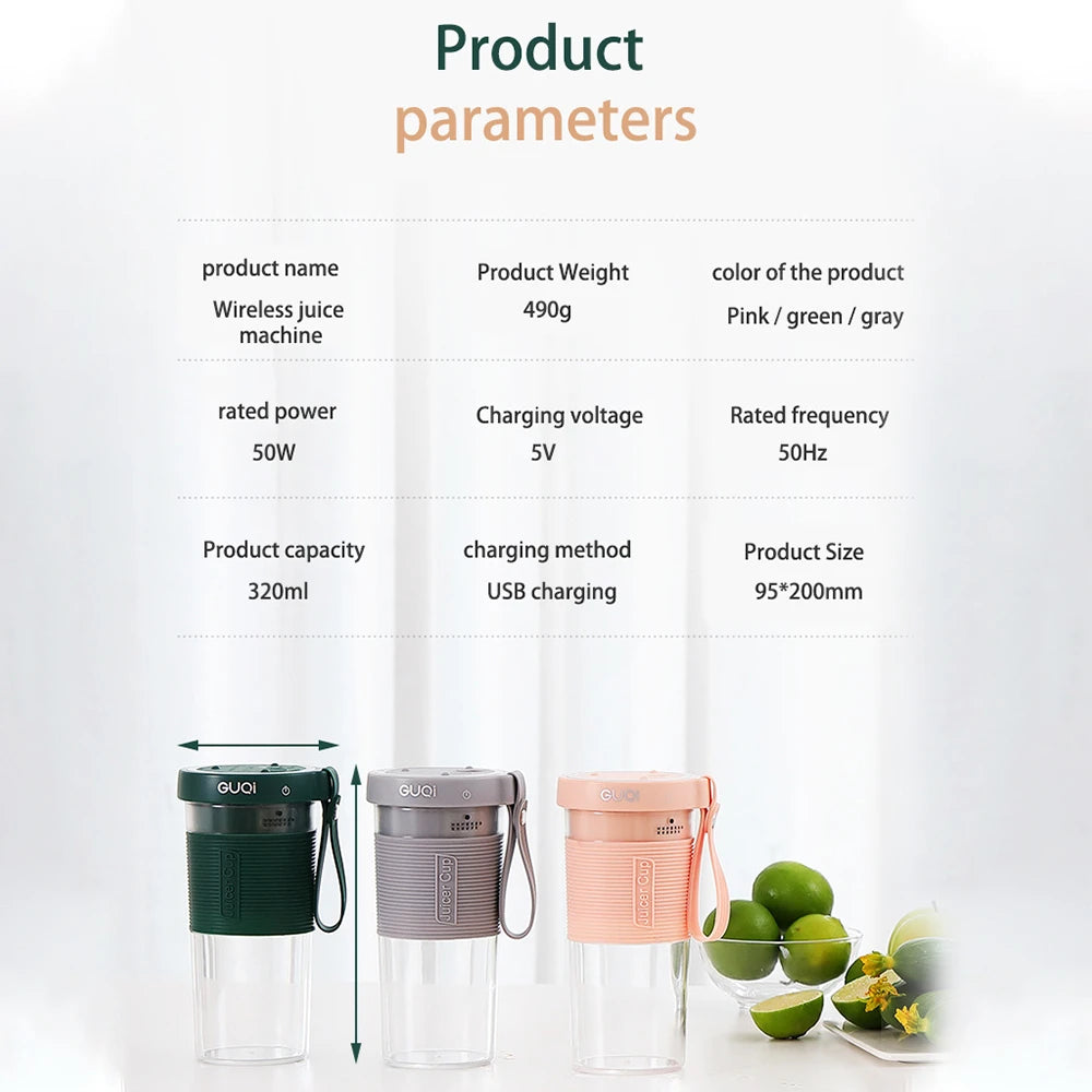 Mini USB Rechargeable Portable Blender Electric Fruit Juicer Kitchen Smoothie Maker Lightweight Sports Bottle Multifunction Blender