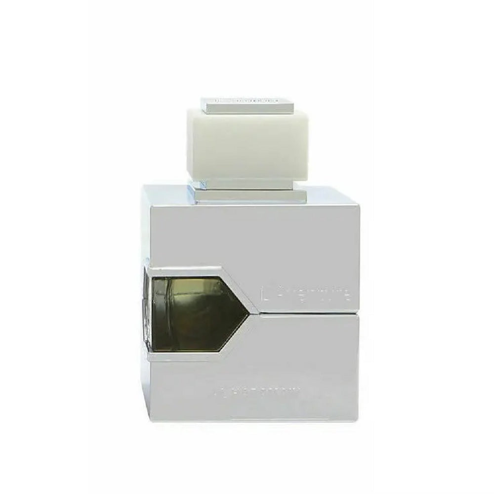 Mens eau de parfum tester bottle, rectangular silver-toned glass with dark inset