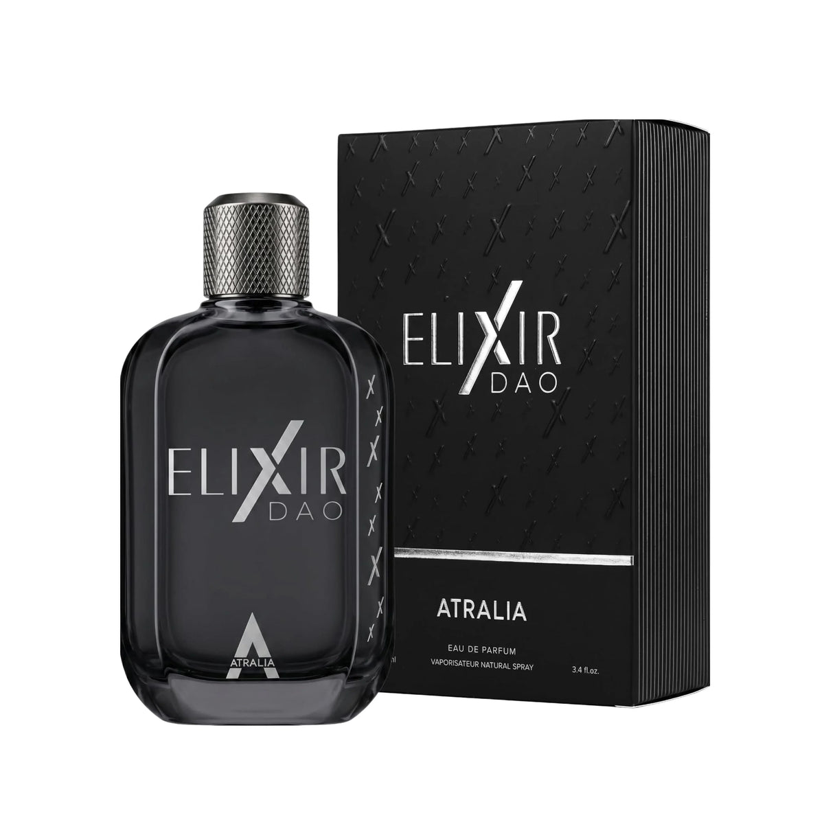 Men's Elixir Dao by Atralia Eau de Parfum spray with black bottle and matching box
