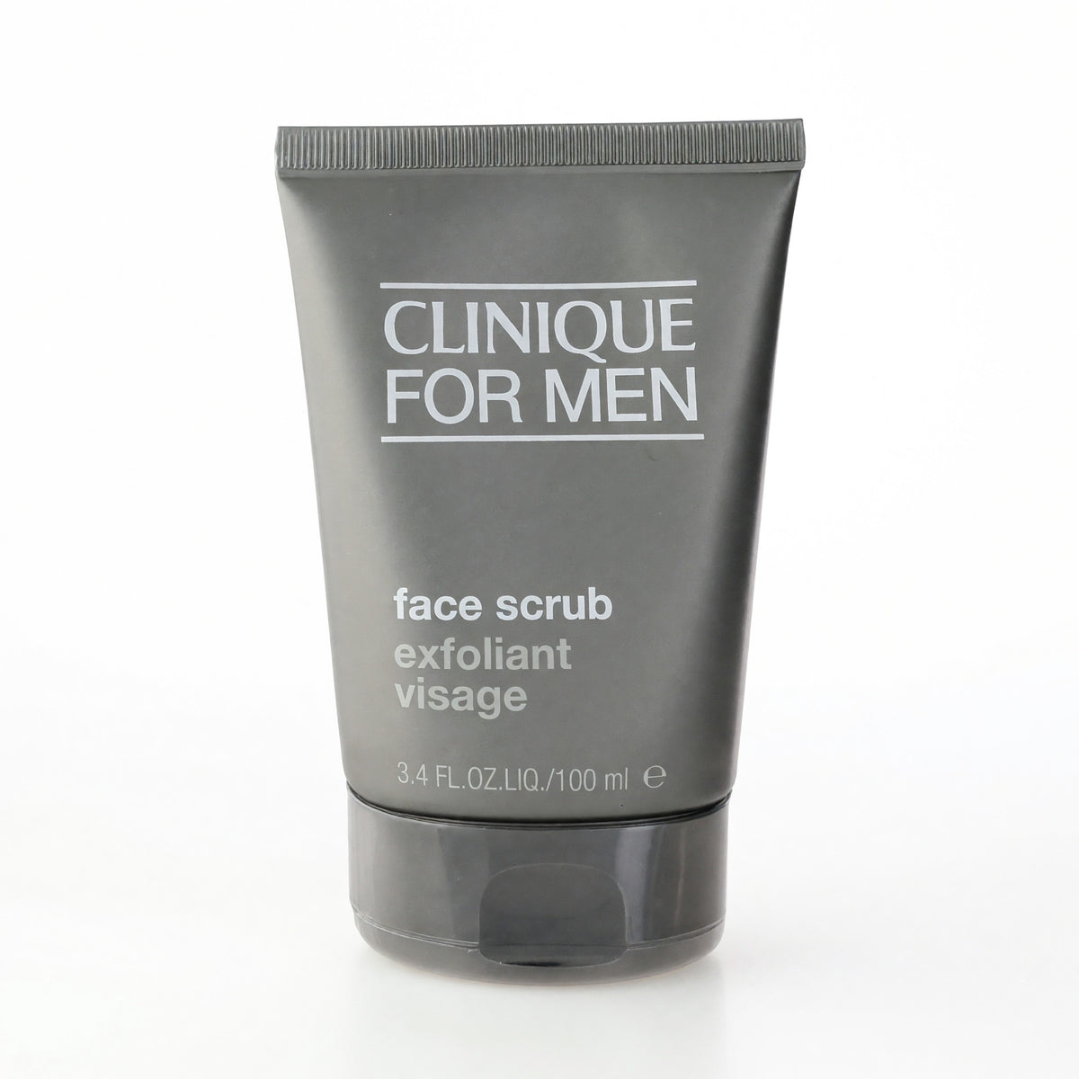 Clinique For Men face scrub tube, gray with silver cap, 3.4 fl oz