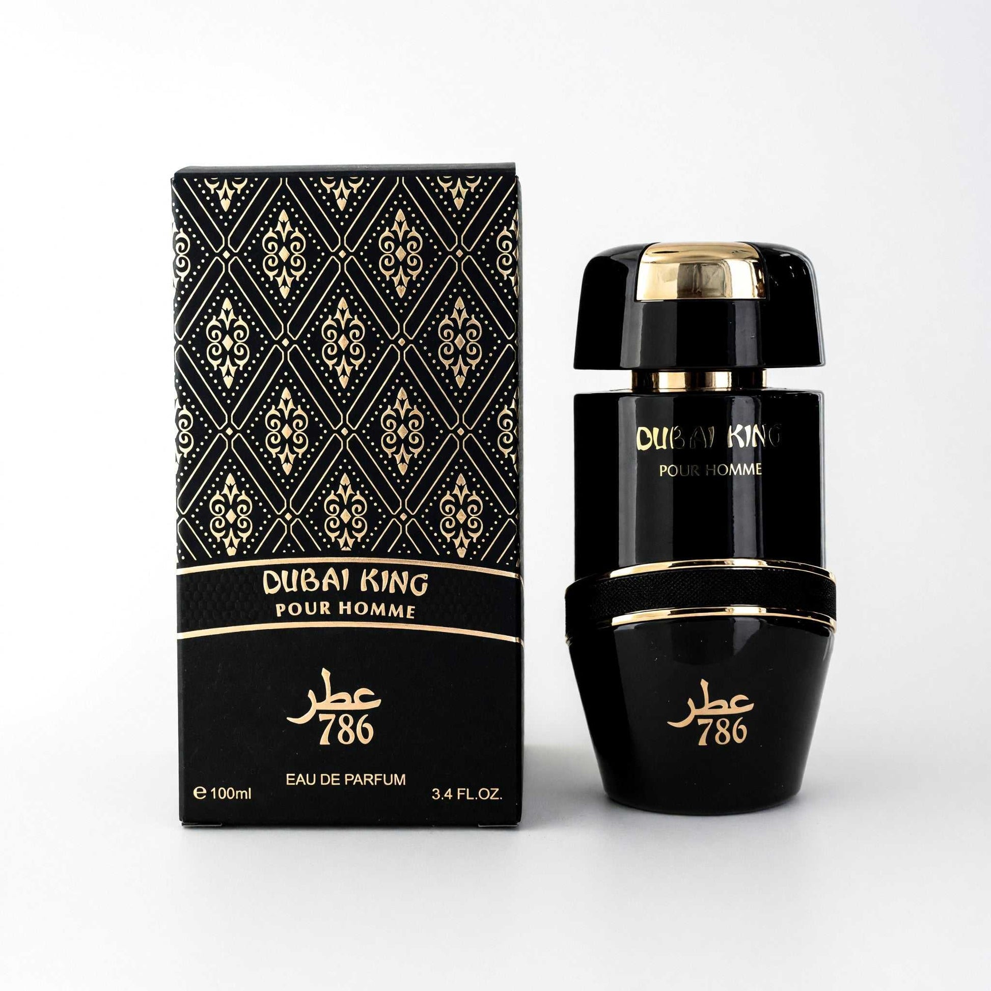 Jo Milano Dubai King men's eau de parfum, black bottle with gold cap and ornate box