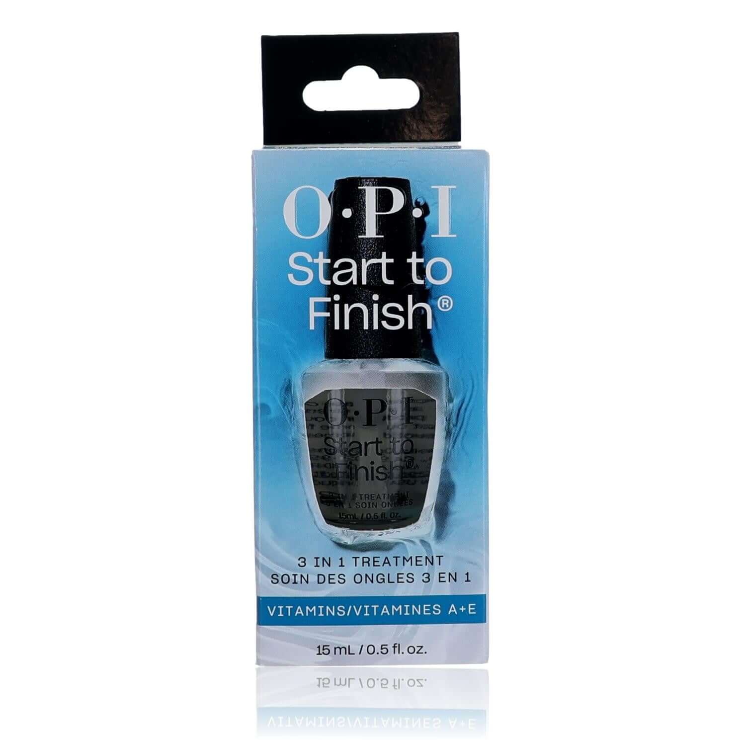 OPI Start to Finish 3-in-1 nail treatment in blue box, 0.5 oz