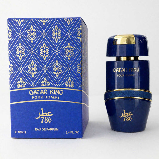 Jo Milano men's eau de parfum set, blue bottle with gold cap and blue patterned box