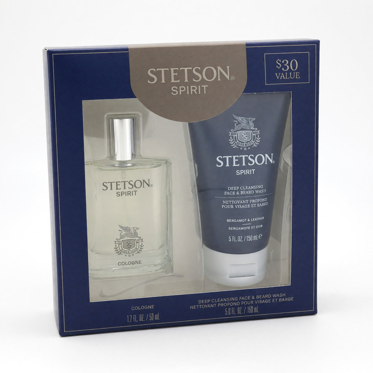 Men's Stetson Spirit 2-piece gift set with cologne bottle and beard wash tube