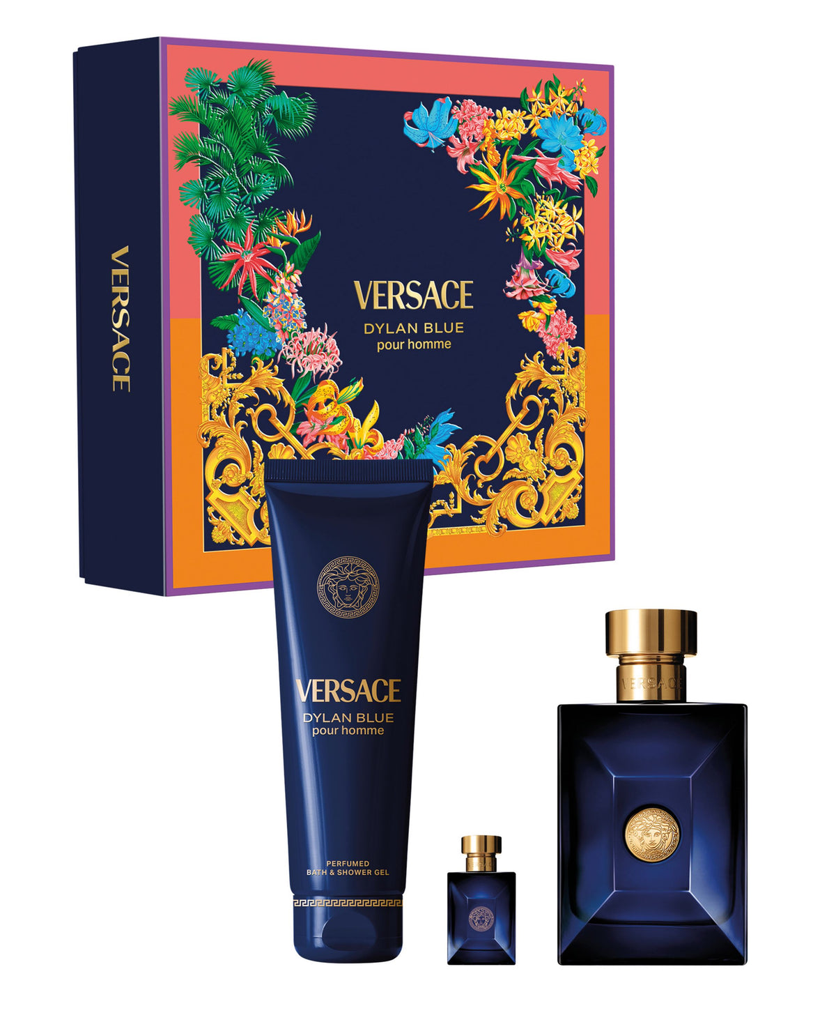 Men's Dylan Blue by Versace 3-piece gift set: tube, spray bottle, gift box