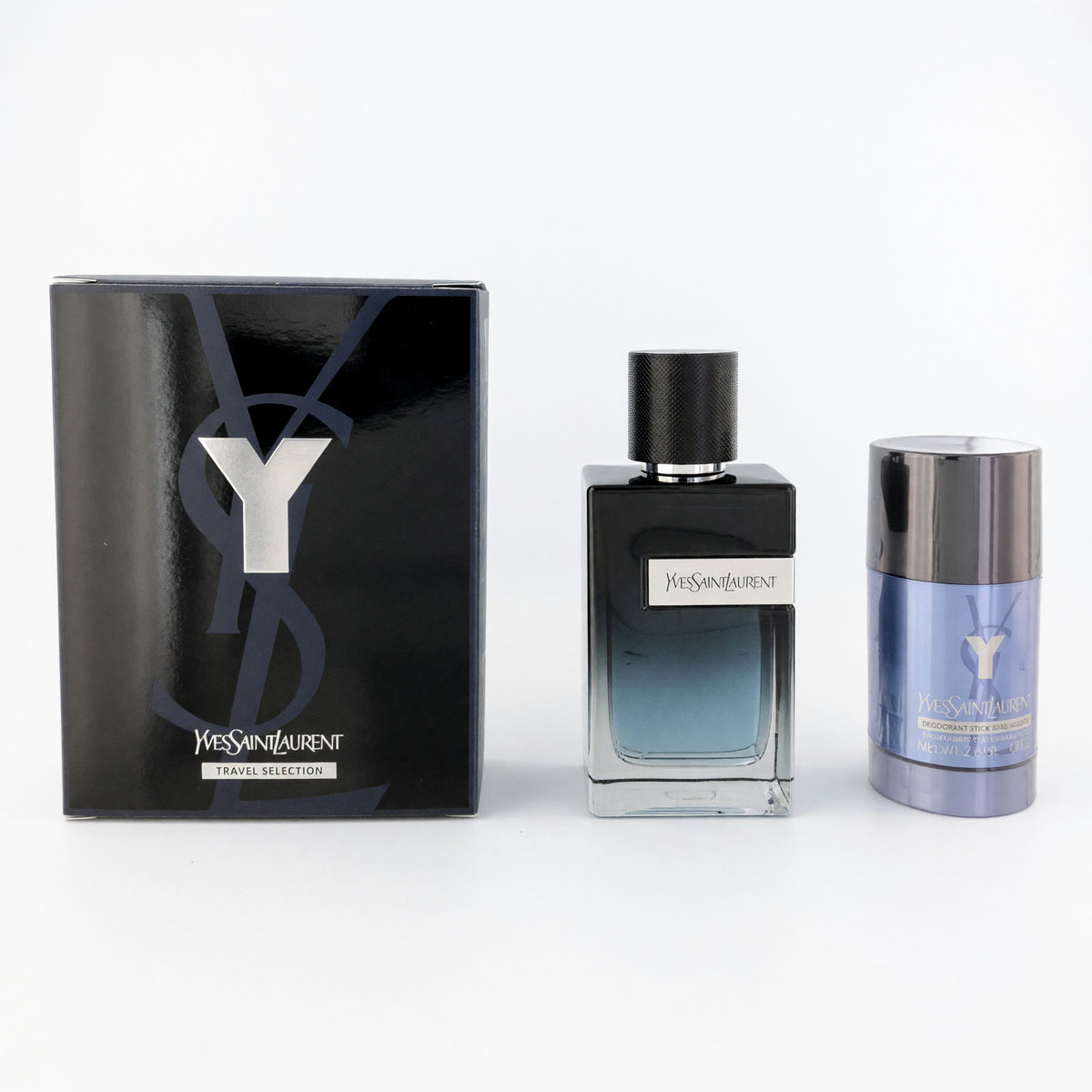 Men's Y fragrance gift set: boxed spray bottle and matching deodorant canister