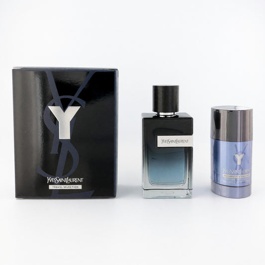 Men's Y fragrance gift set: boxed spray bottle and matching deodorant canister