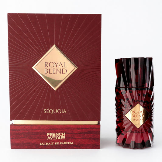 Burgundy Royal Blend Sequoia extrait de parfum spray box and glass bottle