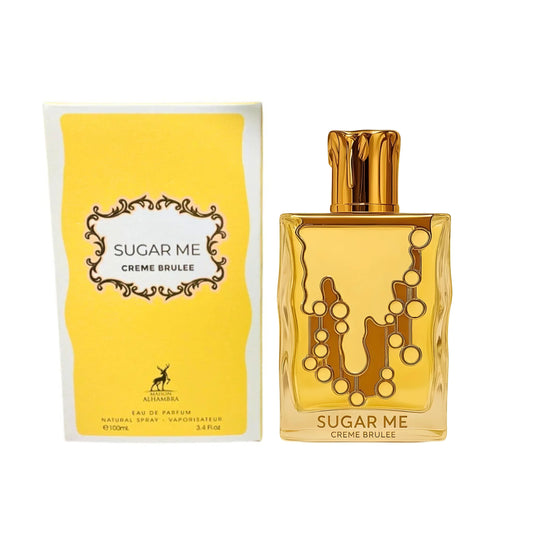 Women's eau de parfum spray, Sugar Me Creme Brulee, gold glass bottle with box