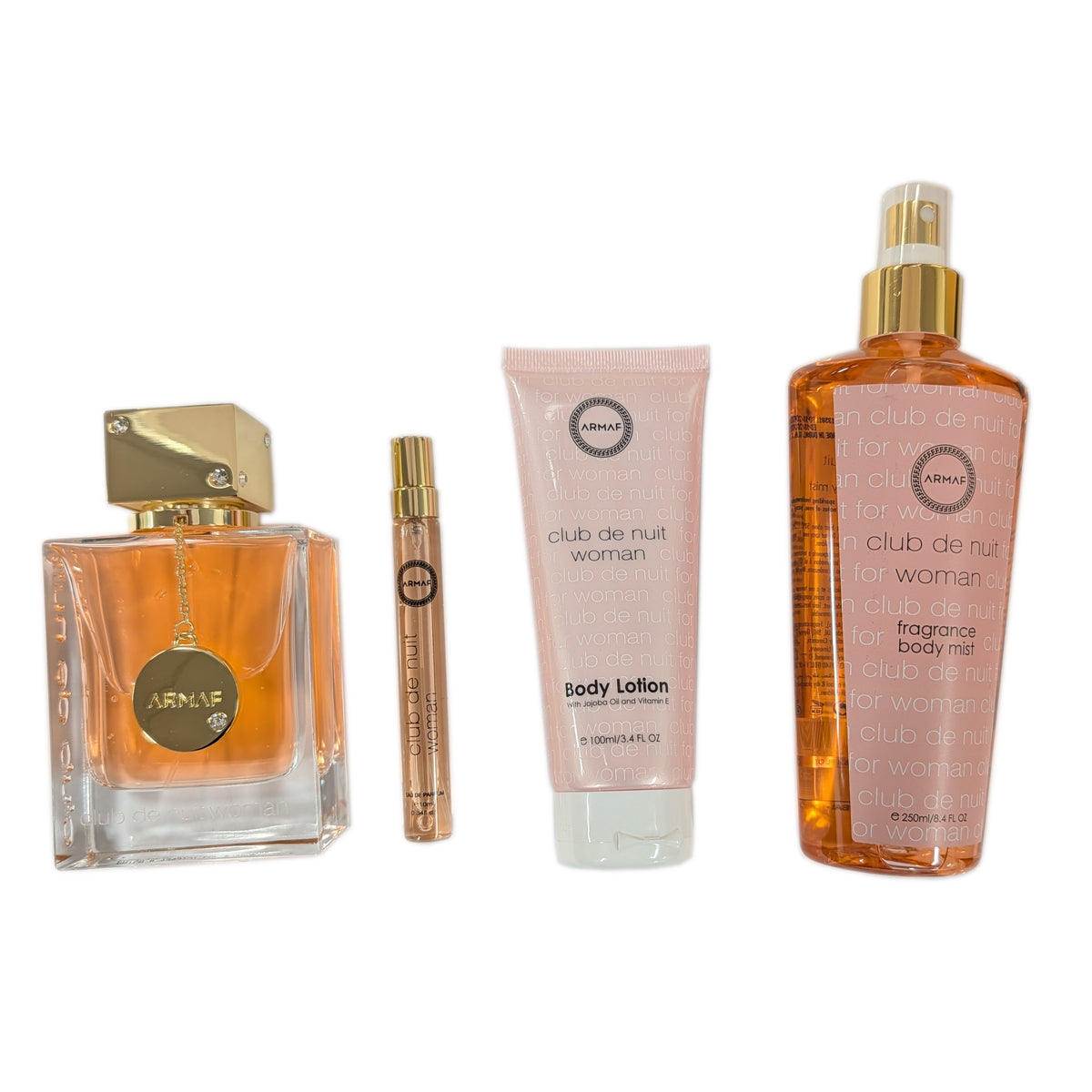 Club De Nuit by Armaf, 4 Piece Gift Set for Women with .34 oz Eau De Parfum Spray