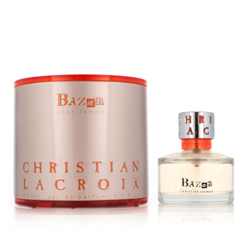 Bazar by Christian Lacroix Eau De Parfum spray bottle with orange cap and glass base
