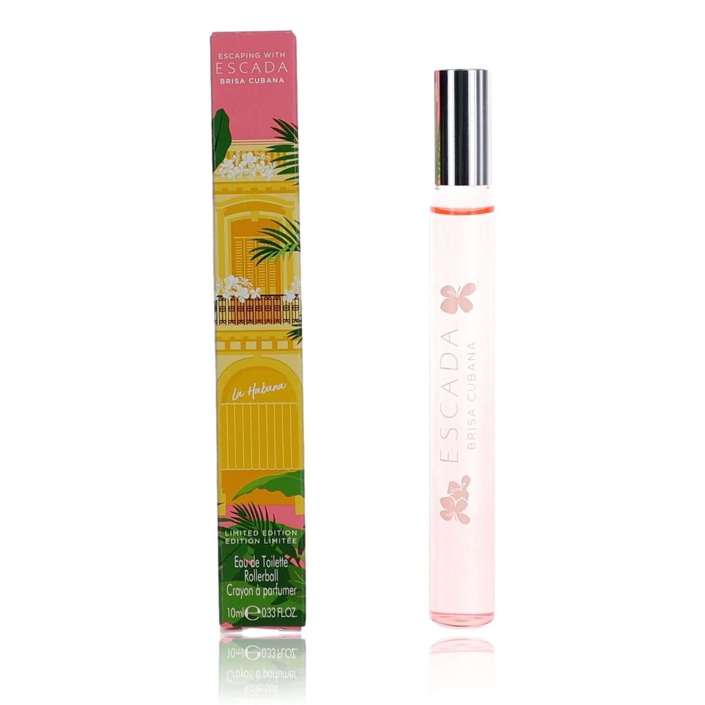 Women's Escada Brisa Cubana EDT rollerball, pink floral bottle with metal cap
