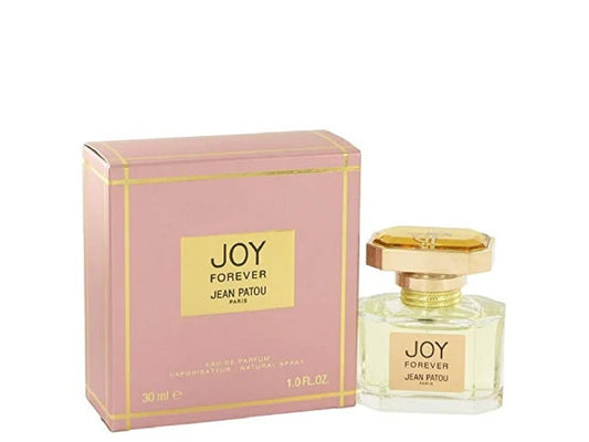 Joy Forever eau de parfum gift set, pink box and clear bottle with gold cap