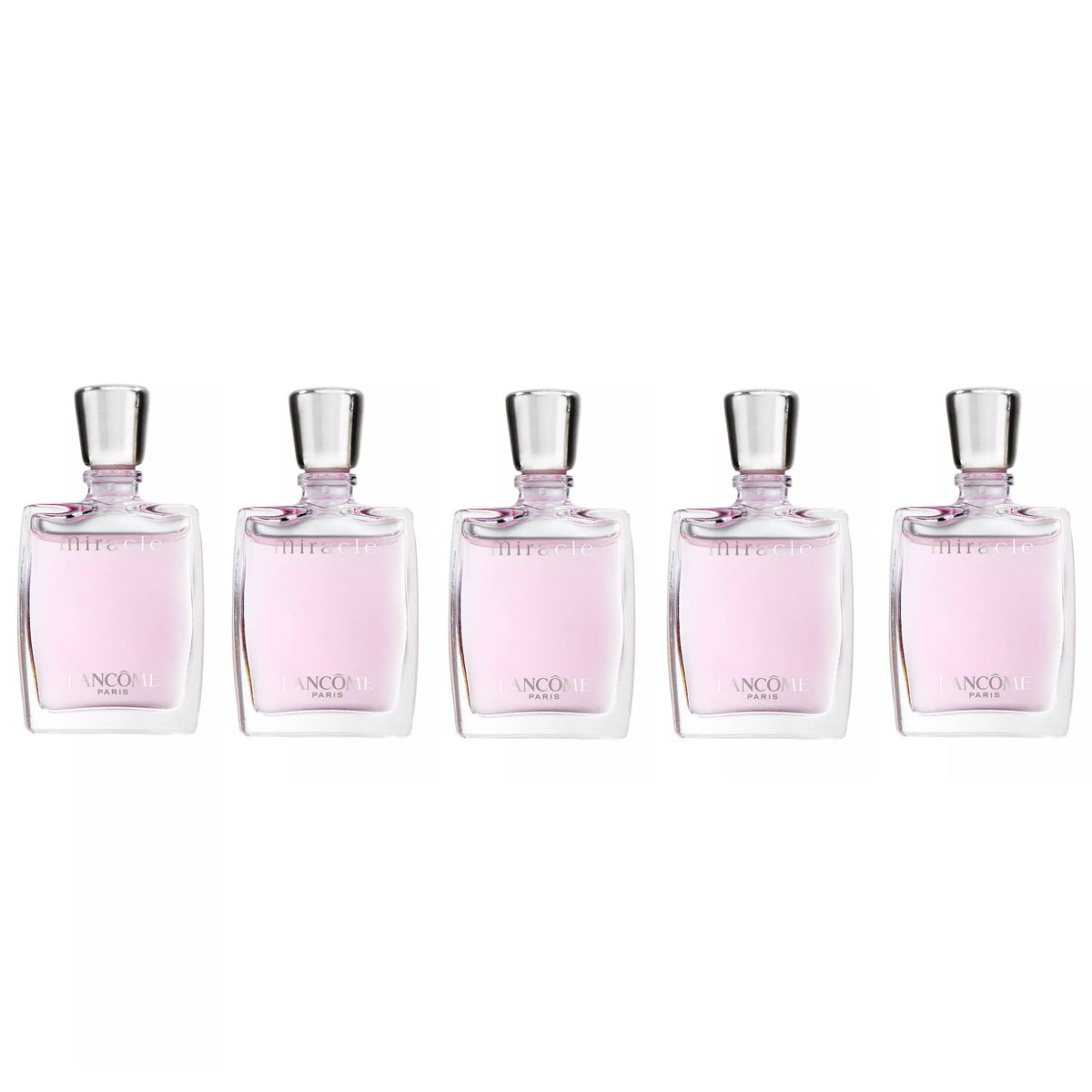 Women’s Miracle by Lancome mini perfume set with five pink glass bottles
