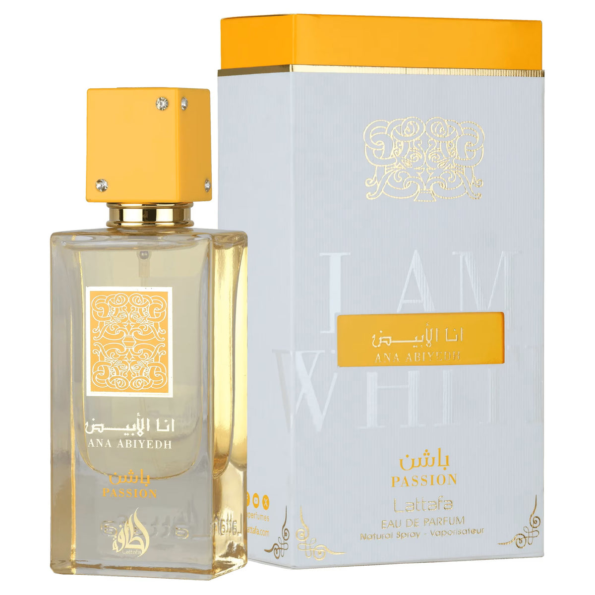 Ana Abiyedh Passion by Lattafa 2 oz eau de parfum spray, square glass bottle with gold cap