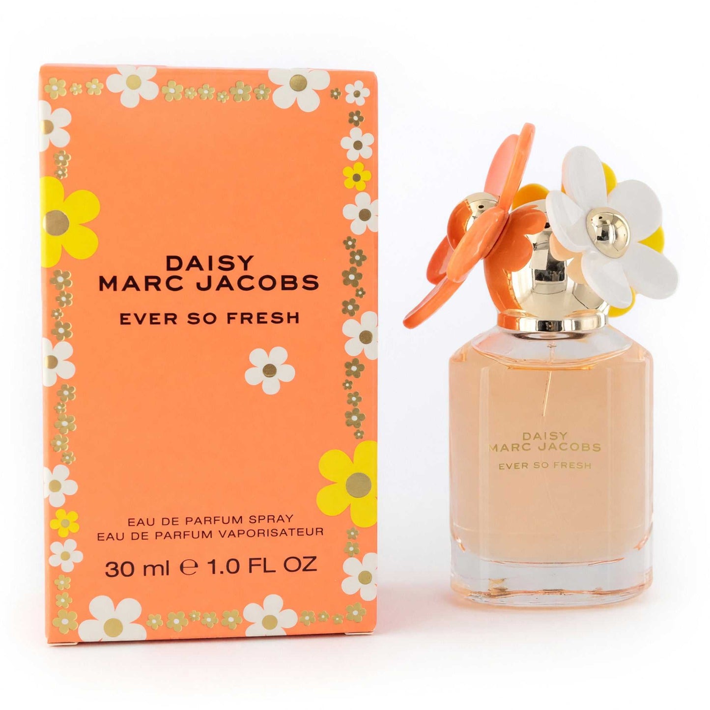 Marc Jacobs Daisy Ever So Fresh eau de parfum spray, orange floral box and clear bottle