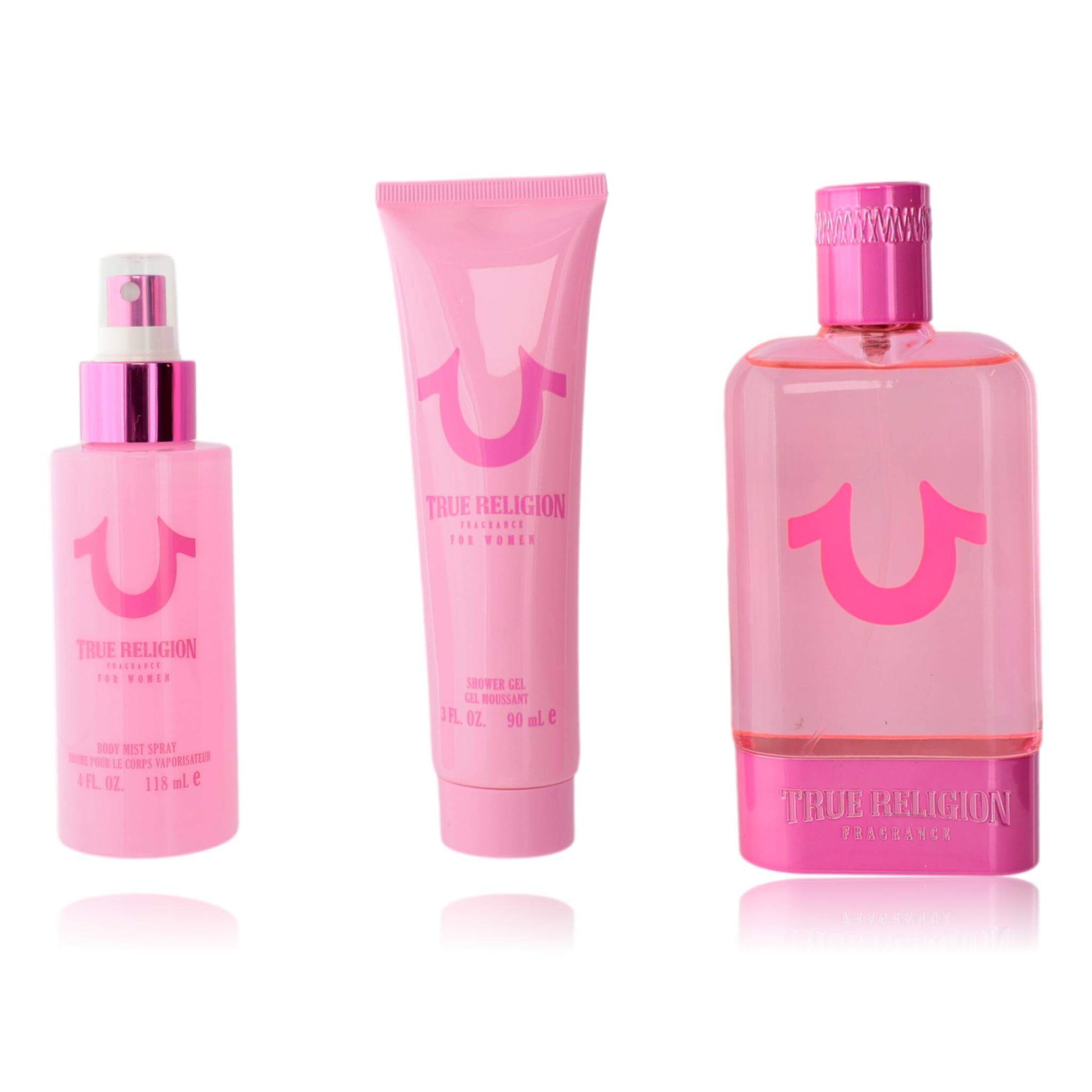 True Religion Pink 3-piece gift set: pink lotion tube and two body sprays