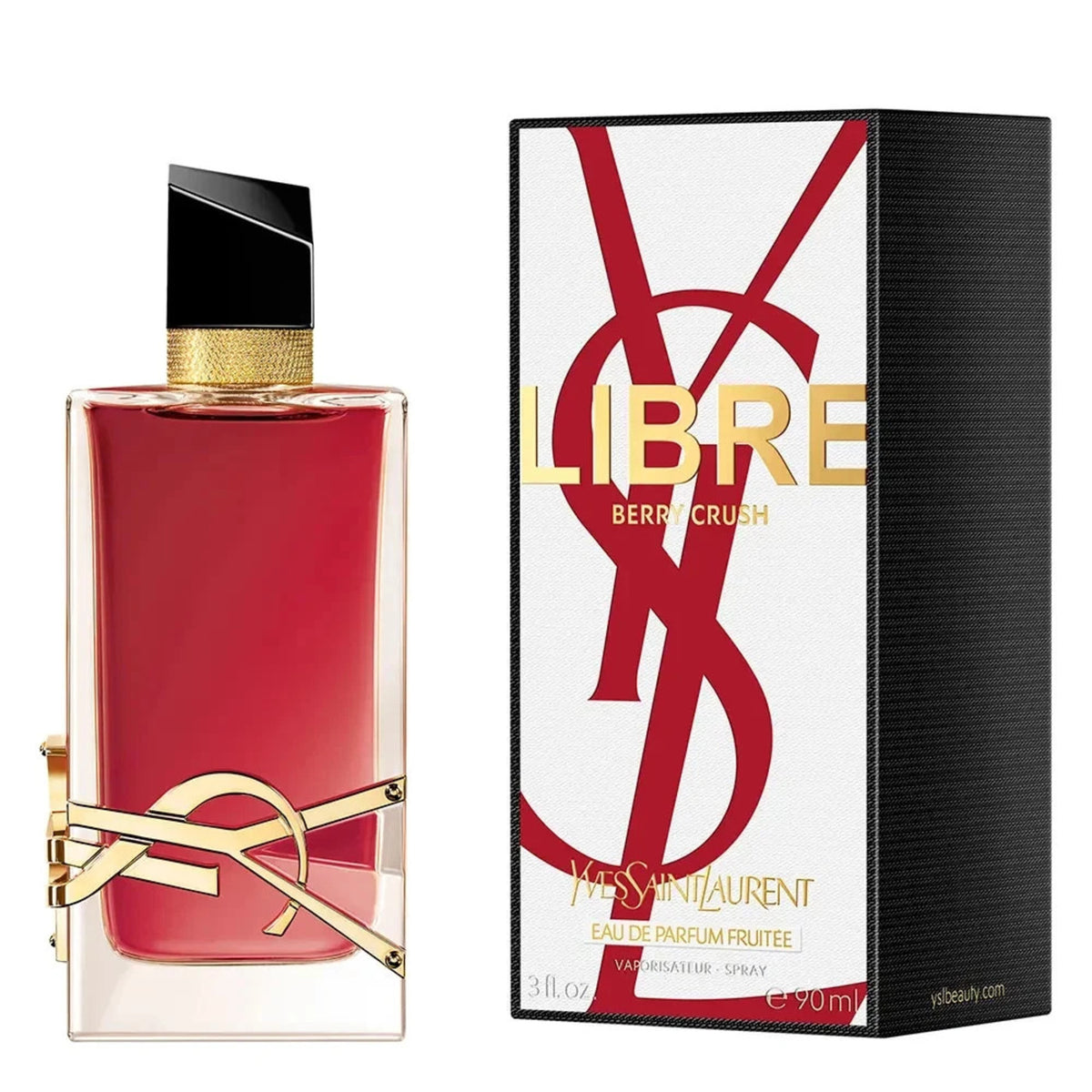 Yves Saint Laurent Libre Berry Crush Eau de Parfum spray bottle in red with gold cap