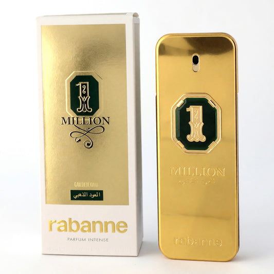 Golden Oud Parfum Intense spray bottle and box by Paco Rabanne 1 Million