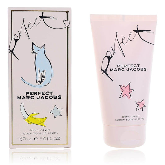 Perfect by Marc Jacobs, 5 oz Body Lotion for Women packaging and tube featuring bright illustrations.