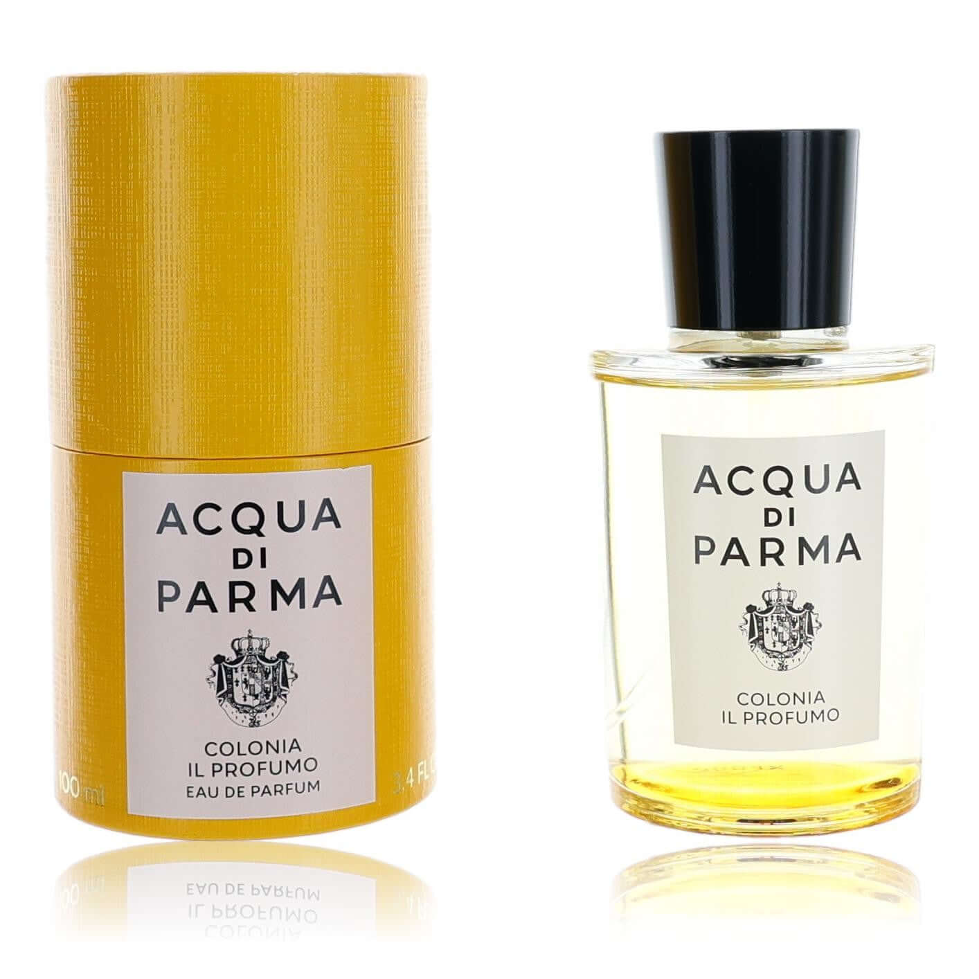 Acqua Di Parma Colonia Il Profumo EDP spray bottles: yellow tube and clear glass with black cap