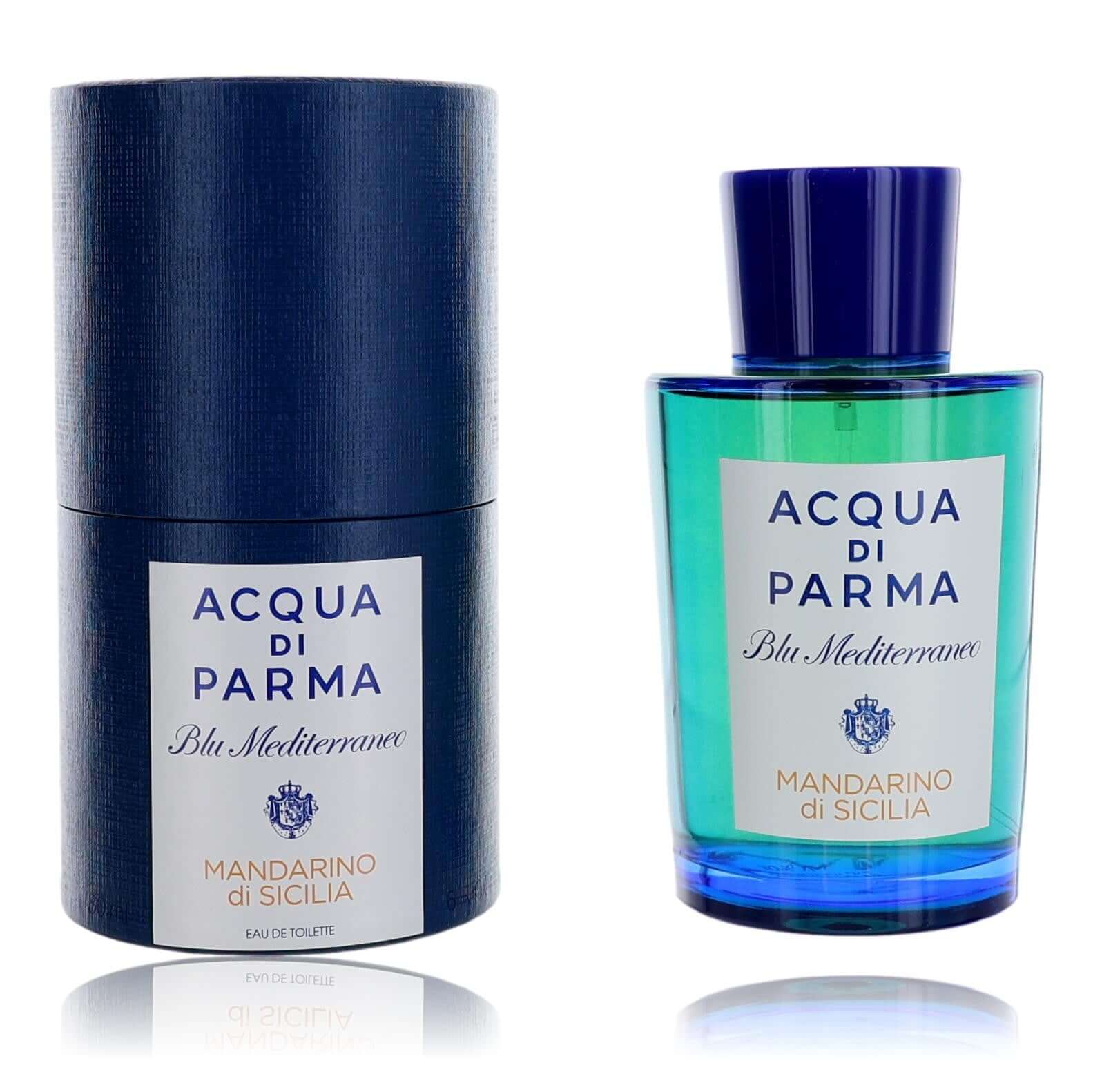Acqua di Parma Mandarino di Sicilia EDT spray bottle, blue cap and green glass