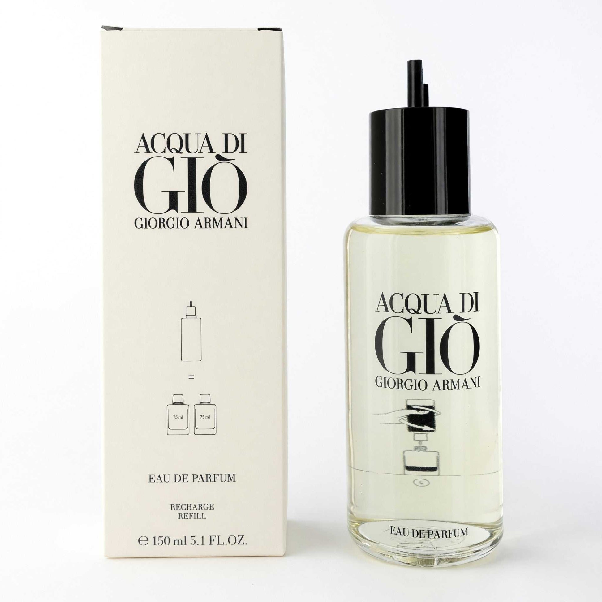 Men’s Acqua di Gio refill eau de parfum bottle with black cap and label