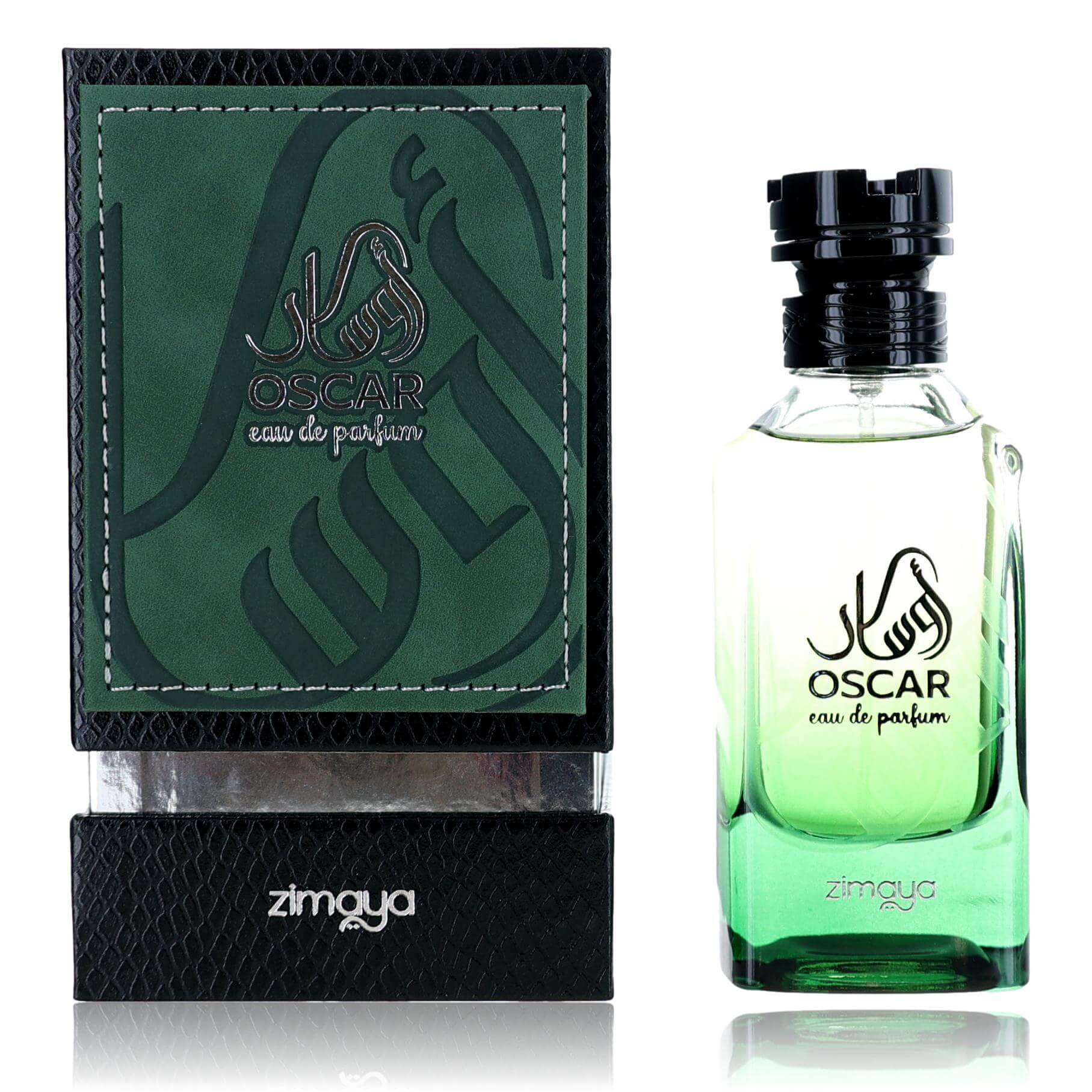Oscar by Zimaya, 3.4 oz EDP Spray for Unisex, featuring elegant packaging and distinct fragrance bottle.