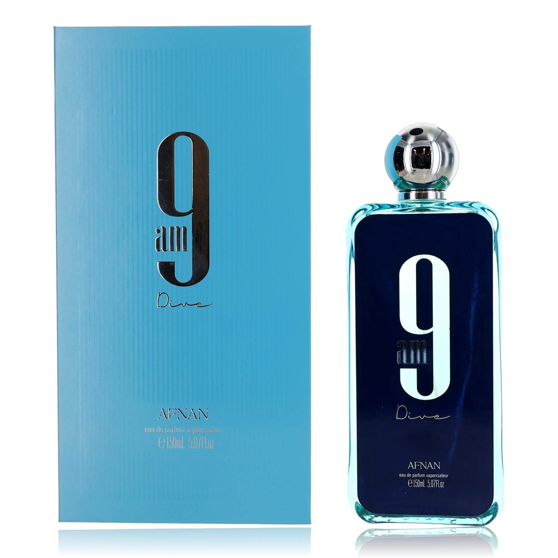 Unisex EDP spray bottle, blue glass with chrome cap and 9 logo