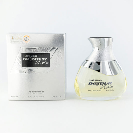 Al Haramain Detour Noir eau de parfum spray bottle with matching box