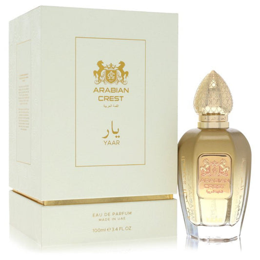 Yaar by Arabian Crest eau de parfum spray bottle with gold cap and box