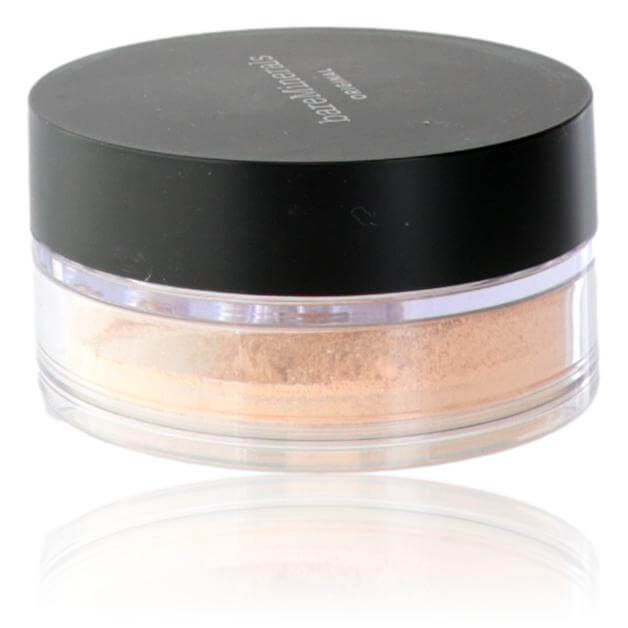 Bare Minerals Loose Powder Foundation, .28oz Powder Foundation SPF 15 - Fair 01 in a clear container with black lid.