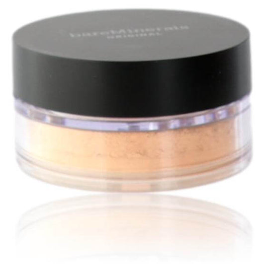 Bare Minerals Loose Powder Foundation, .28oz Powder Foundation SPF 15 - Light 08 in a clear jar with black lid.