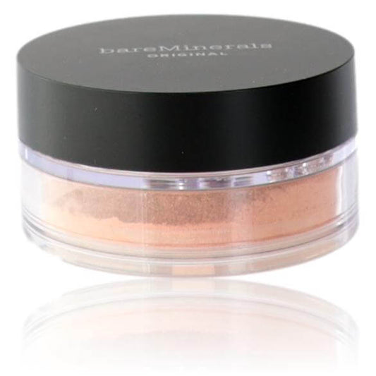 Bare Minerals Loose Powder Foundation .28 Powder Foundation SPF 15 - Medium 10 in transparent container with black lid.