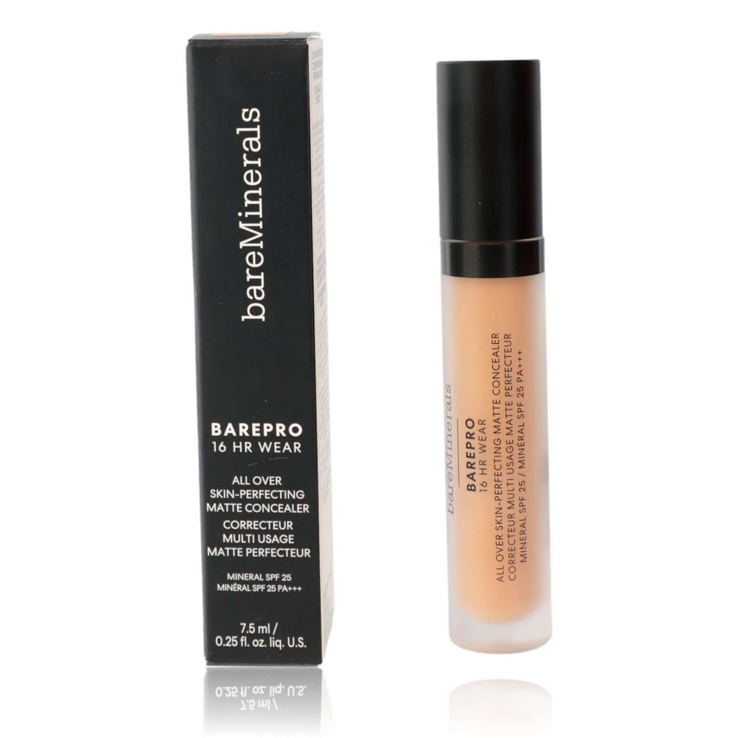 Bare Minerals BarePro 16 Hr Wear .25 Matte Concealer SPF 25 - Medium 300 Neutral in package and applicator.